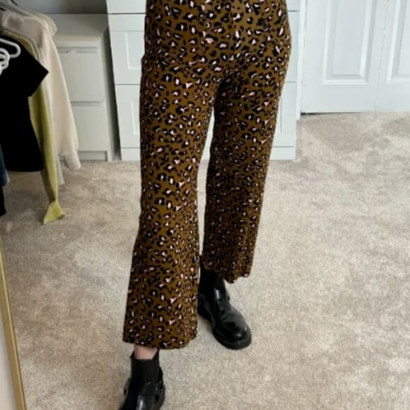 Maeve Anthropologie The Colette Crop Wide Leg Ponte Pants Leopard Size 25 - Picture 3 of 6